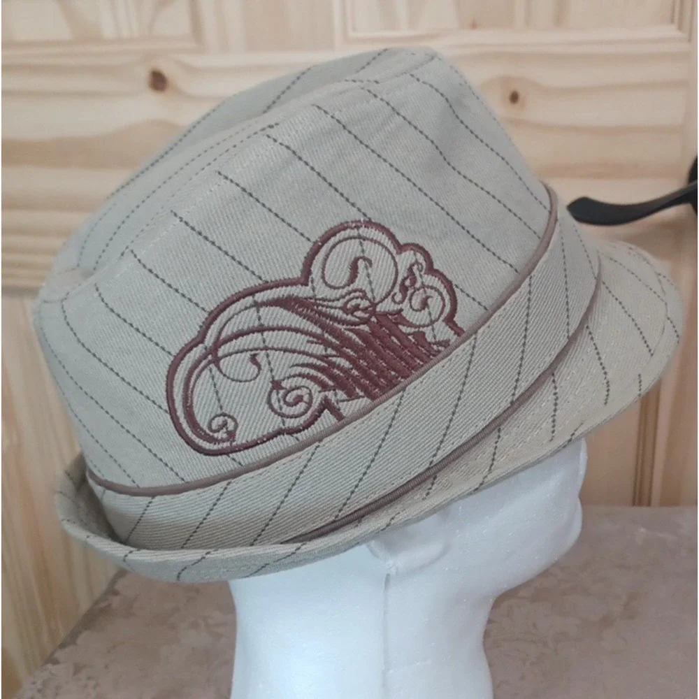 Kenny K. Beige Brim Embroidered Lined Fedora Hat 100% Cotton XL